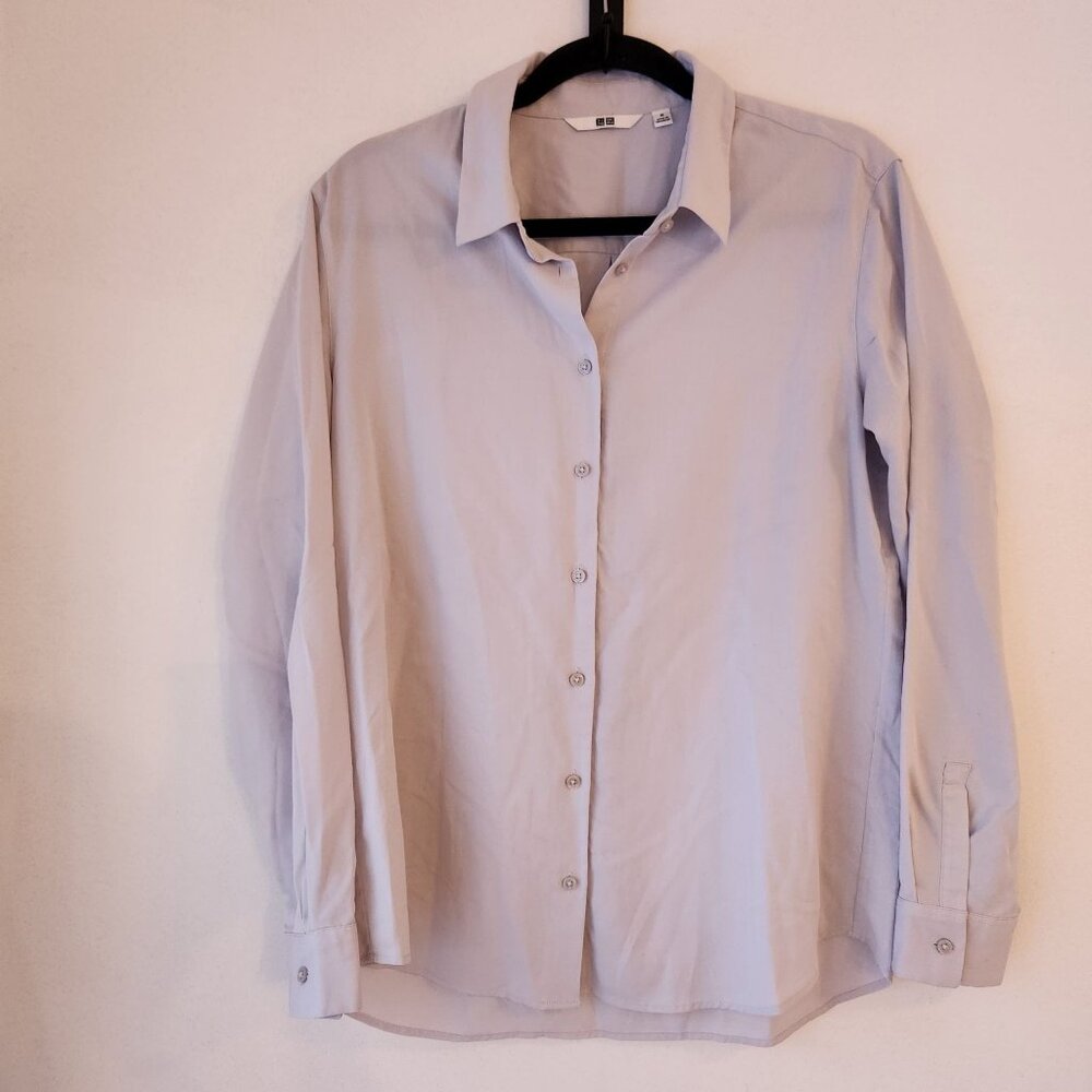Uniqlo Grey Button Up Long Sleeve Shirt Blouse Wardrobe Basic Women's M